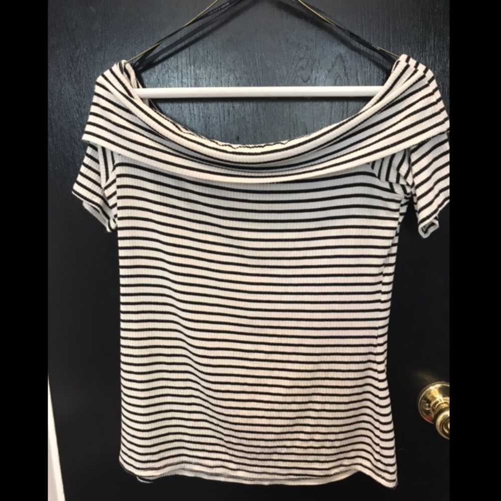 Off the shoulder striped shirt